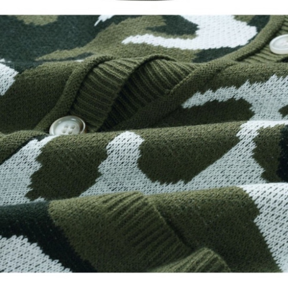 SOLD OUT CLEARANCE Olive Camouflage Button Front Knit Cardigan - Picture 8 of 8